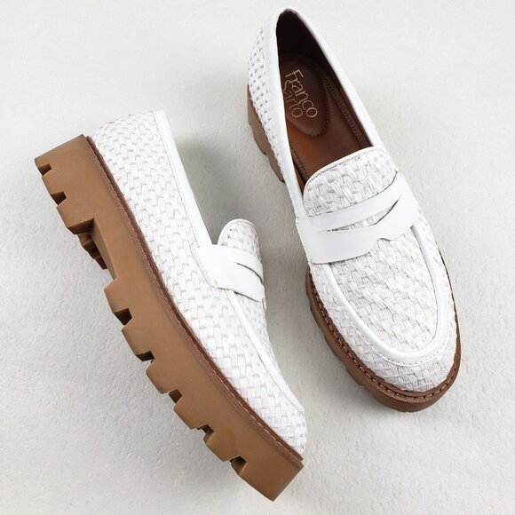 Franco Sarto Balin Lug Sole Loafer Womens 8.5 White Slip On Preppy Platform Flat - Picture 1 of 13